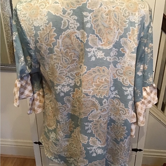 Cato Blue and Cream Ruched Floral Blouse - Picture 2 of 6